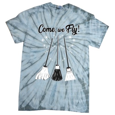 Come We Fly Witch Vintage Broom Fying Halloween Night Gift Tie-Dye T-Shirt