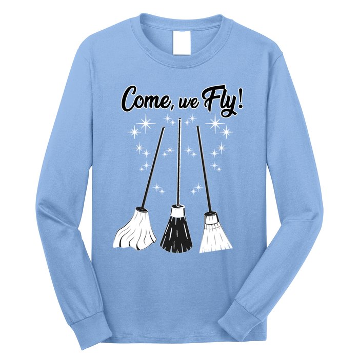 Come We Fly Witch Vintage Broom Fying Halloween Night Gift Long Sleeve Shirt