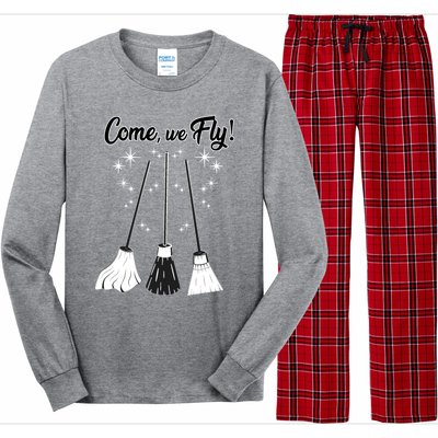 Come We Fly Witch Vintage Broom Fying Halloween Night Gift Long Sleeve Pajama Set