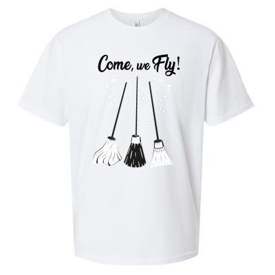 Come We Fly Witch Vintage Broom Fying Halloween Night Gift Sueded Cloud Jersey T-Shirt