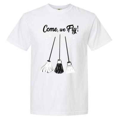 Come We Fly Witch Vintage Broom Fying Halloween Night Gift Garment-Dyed Heavyweight T-Shirt