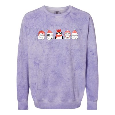 Christmas Winter Festive Penguin Cats Holiday Party Funny Gift Colorblast Crewneck Sweatshirt