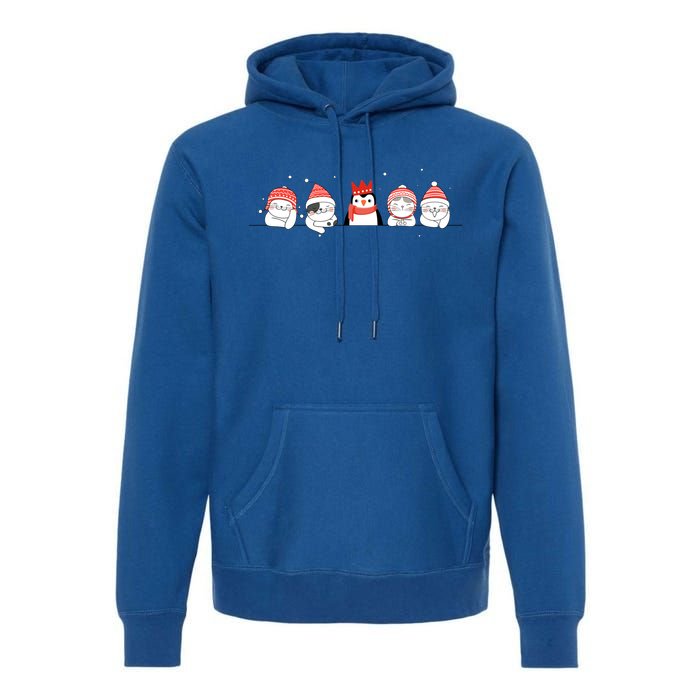 Christmas Winter Festive Penguin Cats Holiday Party Funny Gift Premium Hoodie