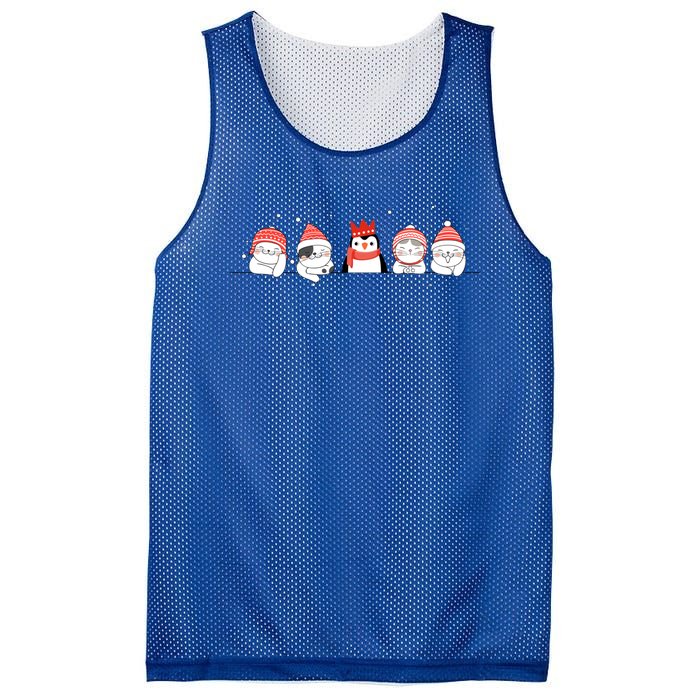 Christmas Winter Festive Penguin Cats Holiday Party Funny Gift Mesh Reversible Basketball Jersey Tank