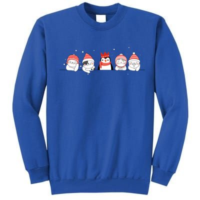 Christmas Winter Festive Penguin Cats Holiday Party Funny Gift Tall Sweatshirt