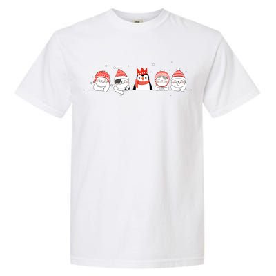 Christmas Winter Festive Penguin Cats Holiday Party Funny Gift Garment-Dyed Heavyweight T-Shirt