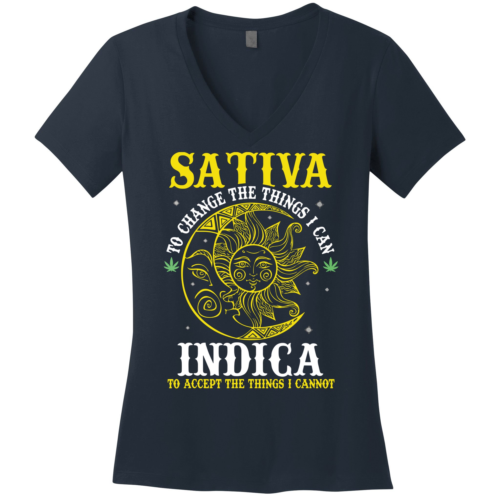 Cannabis Weed Fun Sativa To Change The Things I Can Indica Women's V-Neck T-Shirt