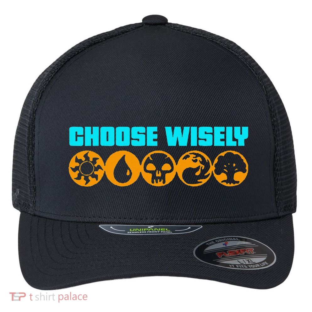 Choose Wisely Gamer M.A.N.A Symbols Gathering Magic Flexfit Unipanel Trucker Cap