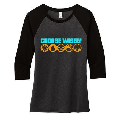 Choose Wisely Gamer M.A.N.A Symbols Gathering Magic Women's Tri-Blend 3/4-Sleeve Raglan Shirt