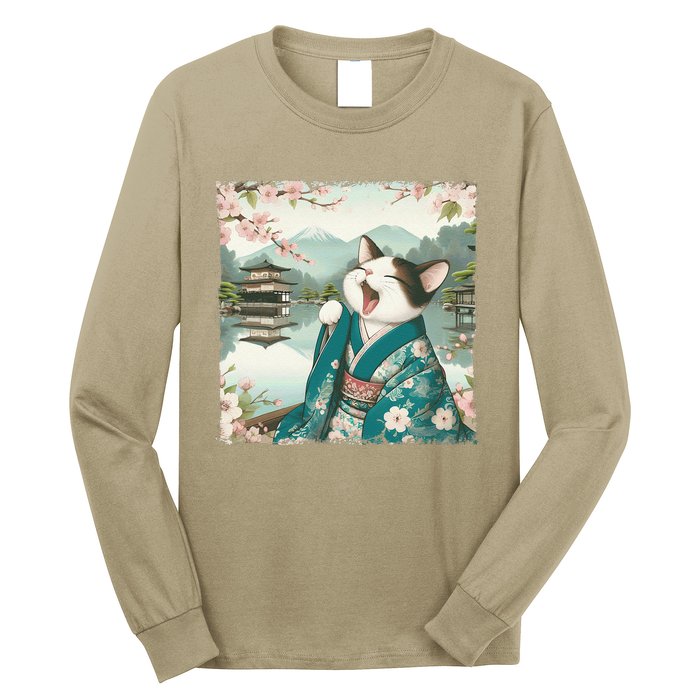 Cat Wave Graphicvintage Funny Japanese Art Anime Long Sleeve Shirt