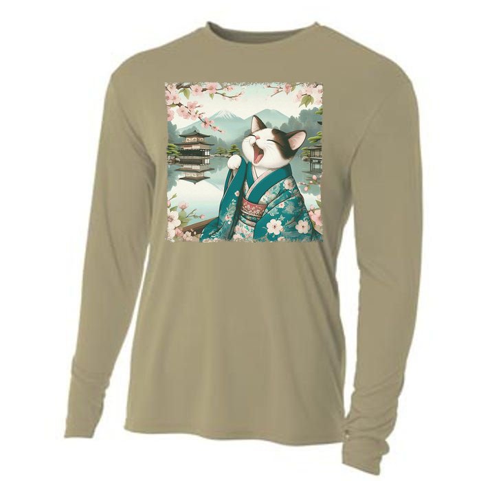 Cat Wave Graphicvintage Funny Japanese Art Anime Cooling Performance Long Sleeve Crew