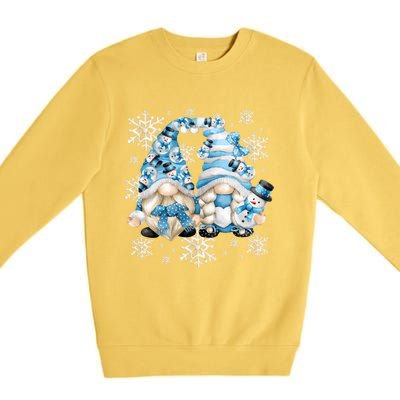 Cute Winter Gnome Gift Funny Snow Decor With Snowflakes Funny Gift Premium Crewneck Sweatshirt