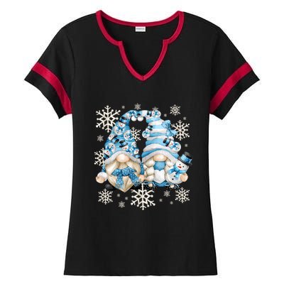 Cute Winter Gnome Gift Funny Snow Decor With Snowflakes Funny Gift Ladies Halftime Notch Neck Tee