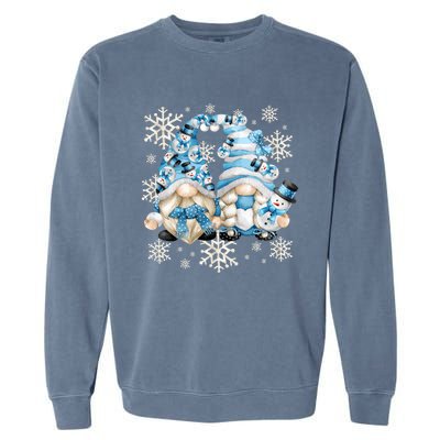 Cute Winter Gnome Gift Funny Snow Decor With Snowflakes Funny Gift Garment-Dyed Sweatshirt