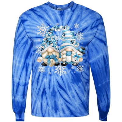 Cute Winter Gnome Gift Funny Snow Decor With Snowflakes Funny Gift Tie-Dye Long Sleeve Shirt