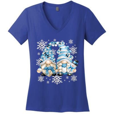 Cute Winter Gnome Gift Funny Snow Decor With Snowflakes Funny Gift Women's V-Neck T-Shirt