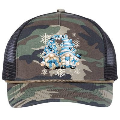 Cute Winter Gnome Gift Funny Snow Decor With Snowflakes Funny Gift Retro Rope Trucker Hat Cap