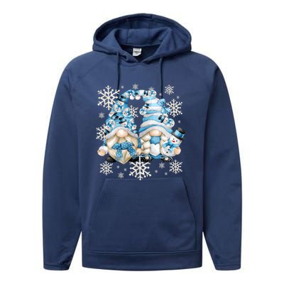 Cute Winter Gnome Gift Funny Snow Decor With Snowflakes Funny Gift Performance Fleece Hoodie