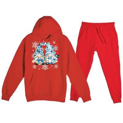 Cute Winter Gnome Gift Funny Snow Decor With Snowflakes Funny Gift Premium Hooded Sweatsuit Set