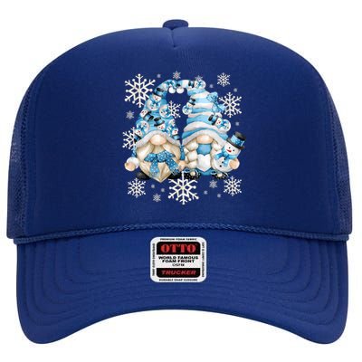 Cute Winter Gnome Gift Funny Snow Decor With Snowflakes Funny Gift High Crown Mesh Back Trucker Hat