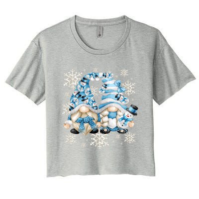 Cute Winter Gnome Gift Funny Snow Decor With Snowflakes Funny Gift Women's Crop Top Tee