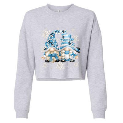 Cute Winter Gnome Gift Funny Snow Decor With Snowflakes Funny Gift Cropped Pullover Crew