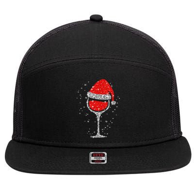 Christmas Wine Glass Snowflakes Santa Hat Red Wine 7 Panel Mesh Trucker Snapback Hat