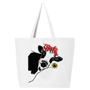 Cute Women Girl Heifer Cow With Bandana Headband And Glasses 25L Jumbo Tote