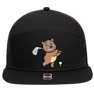 Cute Wombat Golf Player Hobby Sports 7 Panel Mesh Trucker Snapback Hat