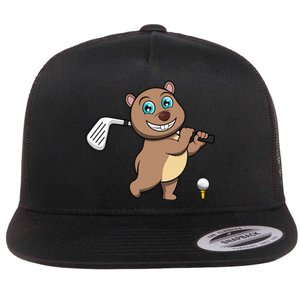 Cute Wombat Golf Player Hobby Sports Flat Bill Trucker Hat