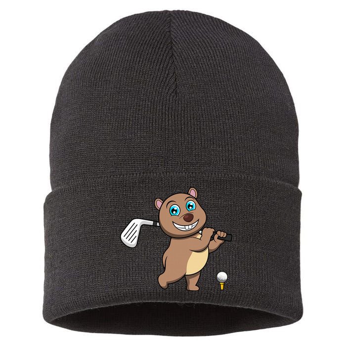 Cute Wombat Golf Player Hobby Sports Sustainable Knit Beanie