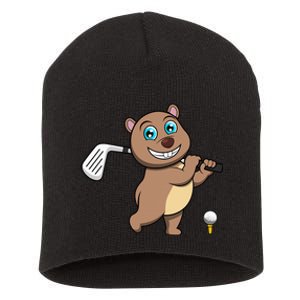 Cute Wombat Golf Player Hobby Sports Short Acrylic Beanie