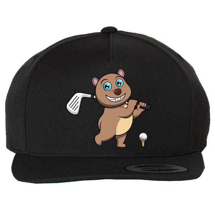 Cute Wombat Golf Player Hobby Sports Wool Snapback Cap