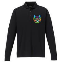 Cat Womens Graphic Tees Graphic Tee Cute Cat Performance Long Sleeve Polo