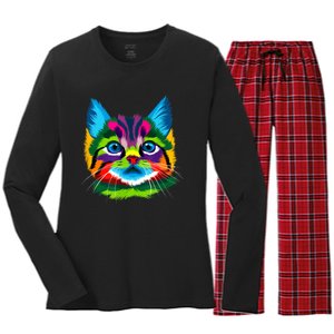 Cat Womens Graphic Tees Graphic Tee Cute Cat Women's Long Sleeve Flannel Pajama Set 