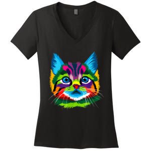 Cat Womens Graphic Tees Graphic Tee Cute Cat Women's V-Neck T-Shirt