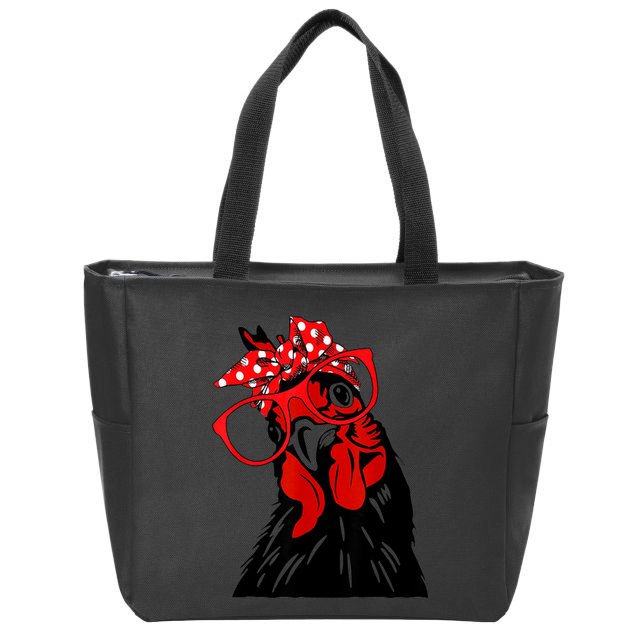 Cute Women Girl Chicken With Bandana Headband And Glasses Zip Tote Bag
