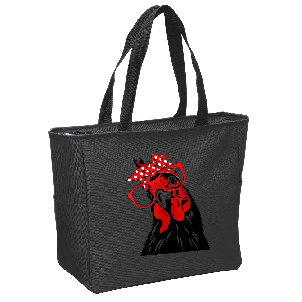 Cute Women Girl Chicken With Bandana Headband And Glasses Zip Tote Bag