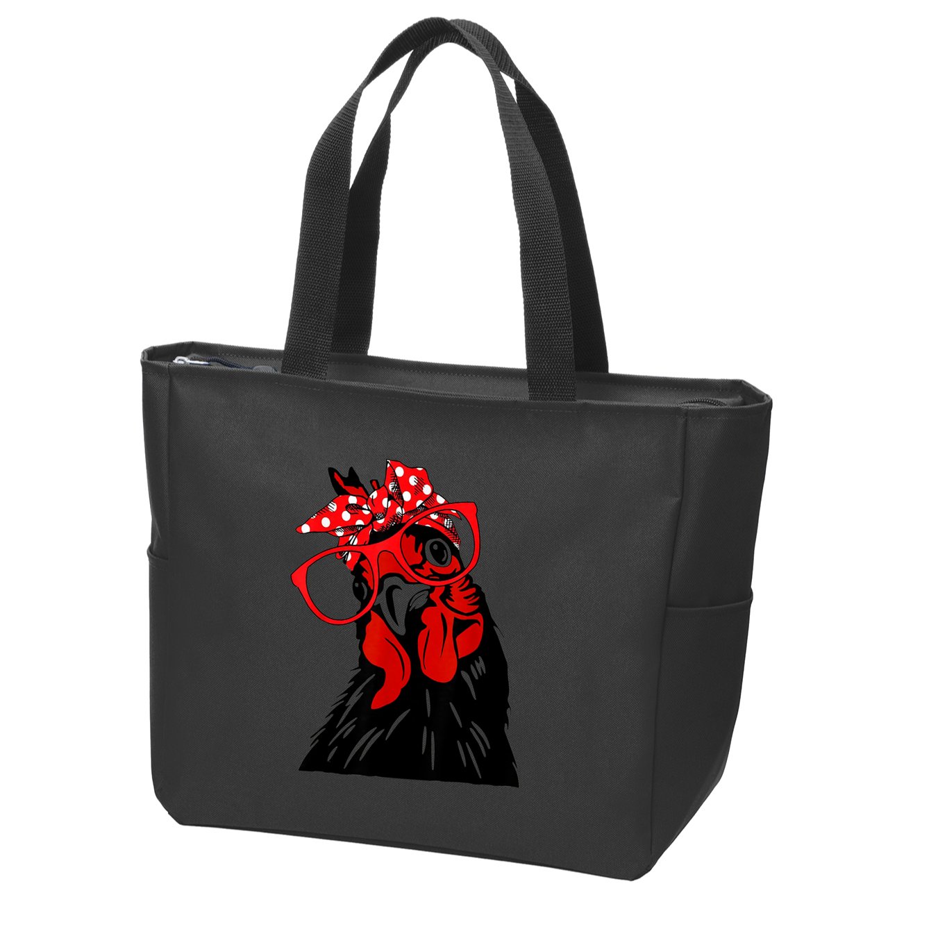 Cute Women Girl Chicken With Bandana Headband And Glasses Zip Tote Bag