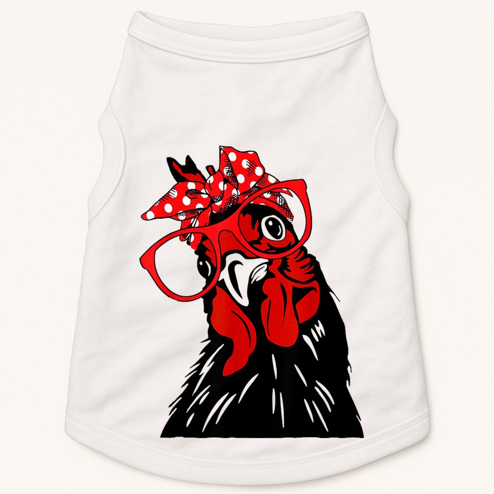 Cute Women Girl Chicken With Bandana Headband And Glasses Doggie Tank
