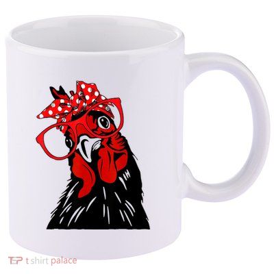 Cute Women Girl Chicken With Bandana Headband And Glasses 11oz C Handle Ceramic Mug
