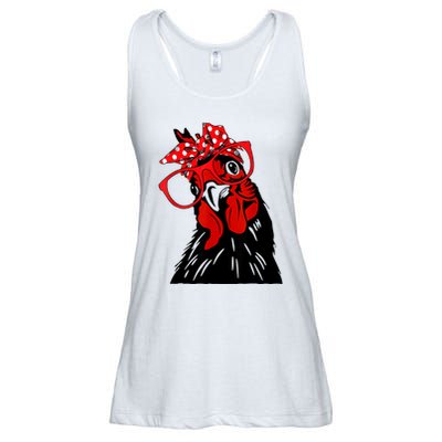 Cute Women Girl Chicken With Bandana Headband And Glasses Ladies Essential Flowy Tank