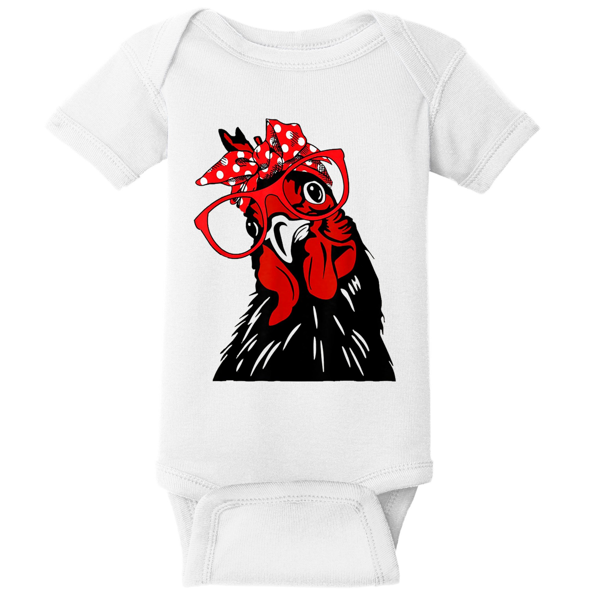 Cute Women Girl Chicken With Bandana Headband And Glasses Baby Bodysuit