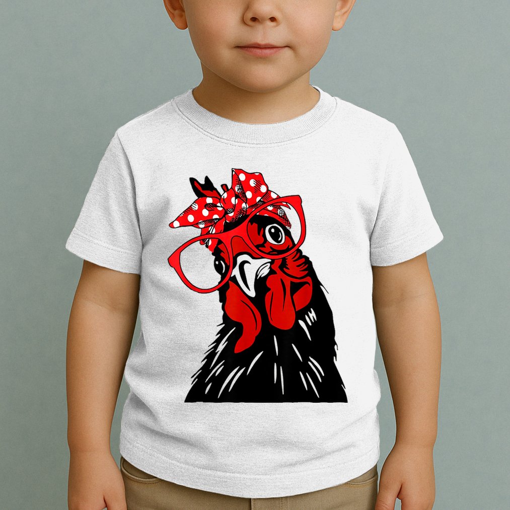 Cute Women Girl Chicken With Bandana Headband And Glasses Toddler T-Shirt