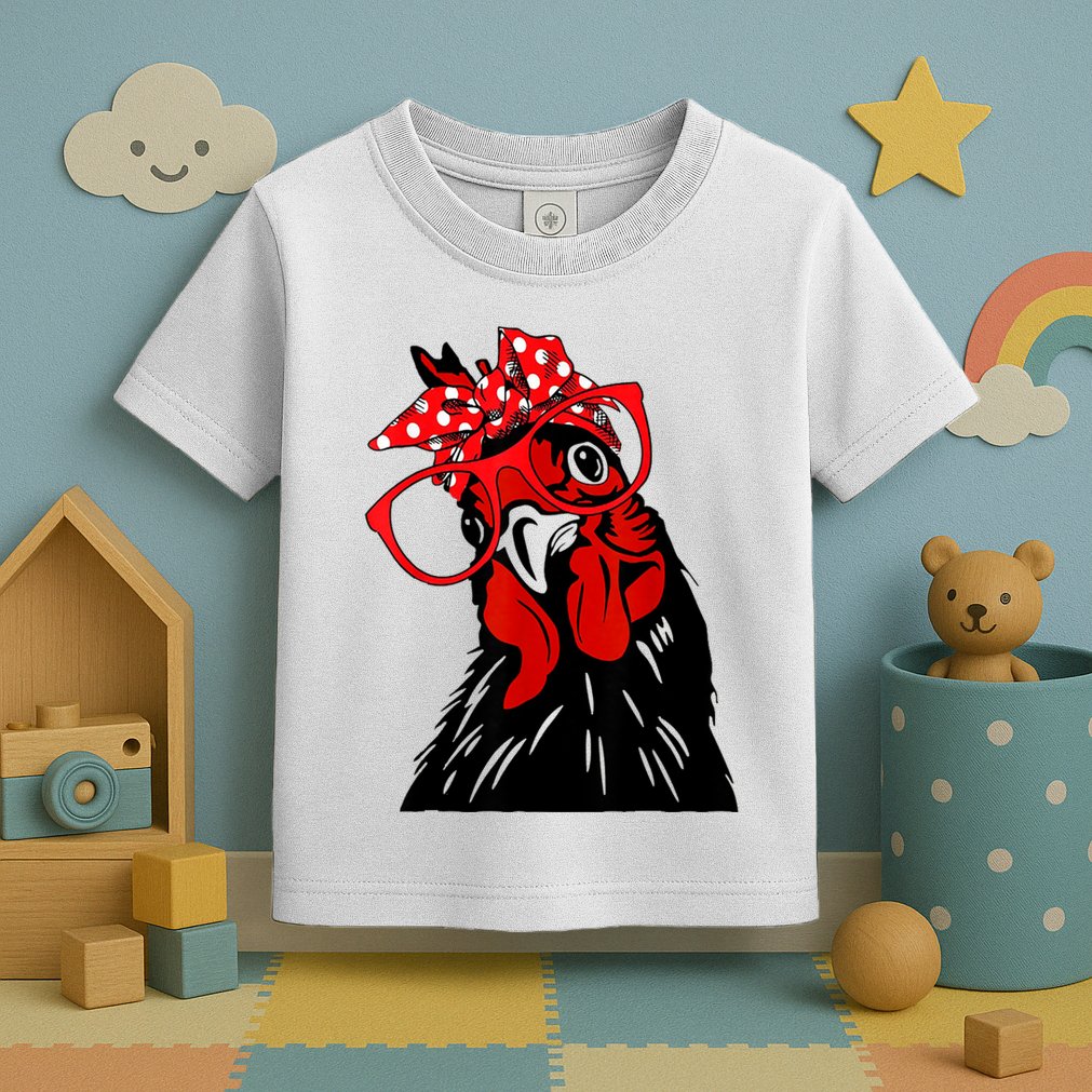 Cute Women Girl Chicken With Bandana Headband And Glasses Toddler T-Shirt