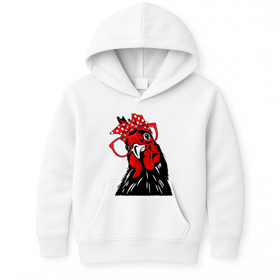 Cute Women Girl Chicken With Bandana Headband And Glasses Kids Hoodie