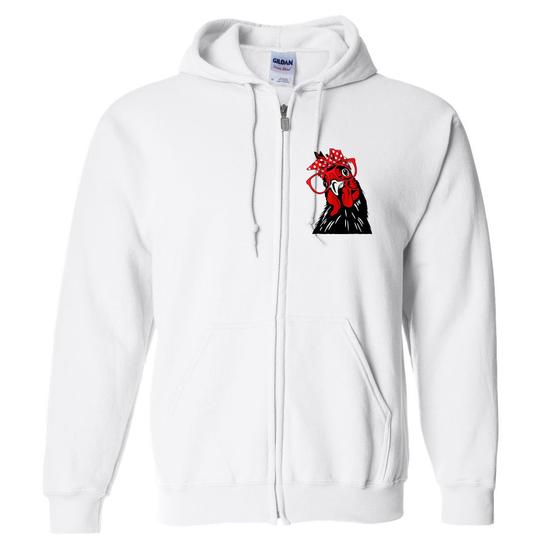 Cute Women Girl Chicken With Bandana Headband And Glasses Full Zip Hoodie