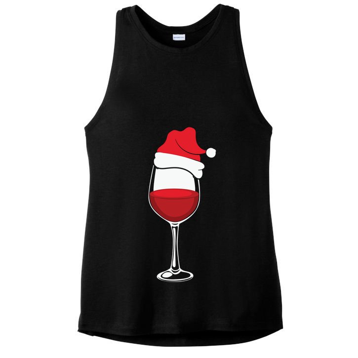 Christmas Wine Glasses Santa Hat Ladies PosiCharge Tri-Blend Wicking Tank