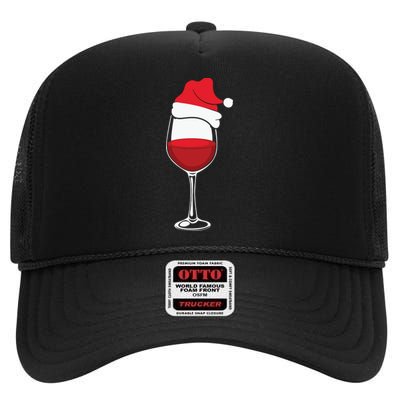 Christmas Wine Glasses Santa Hat High Crown Mesh Back Trucker Hat