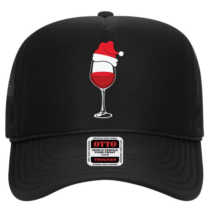 Christmas Wine Glasses Santa Hat High Crown Mesh Back Trucker Hat